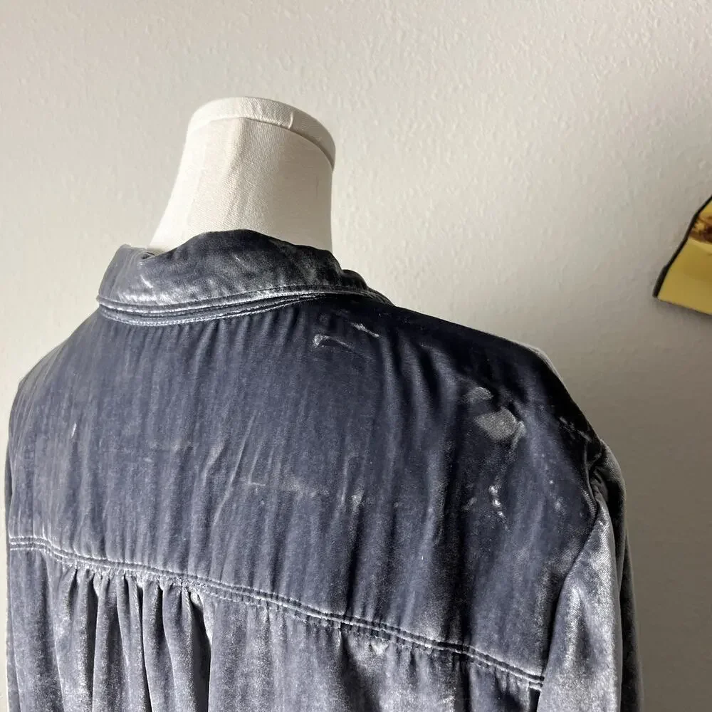 pilcro anthropologie hadley purple relaxed velvet buttondown shirt blouse - Picture 7 of 10